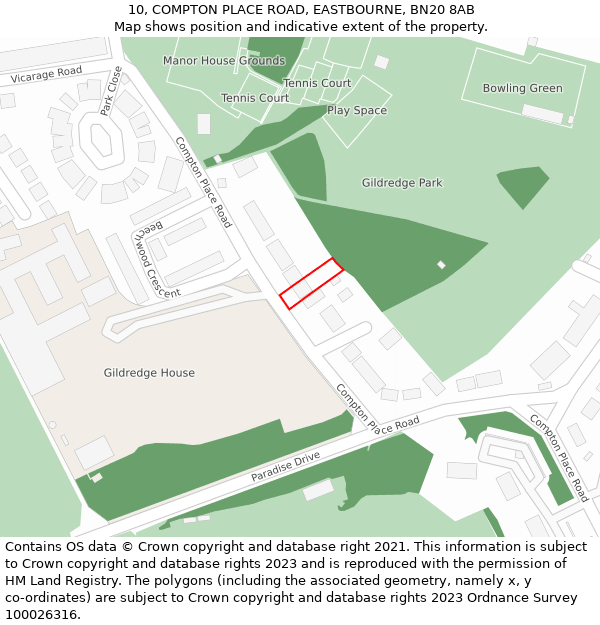 10, COMPTON PLACE ROAD, EASTBOURNE, BN20 8AB: Location map and indicative extent of plot