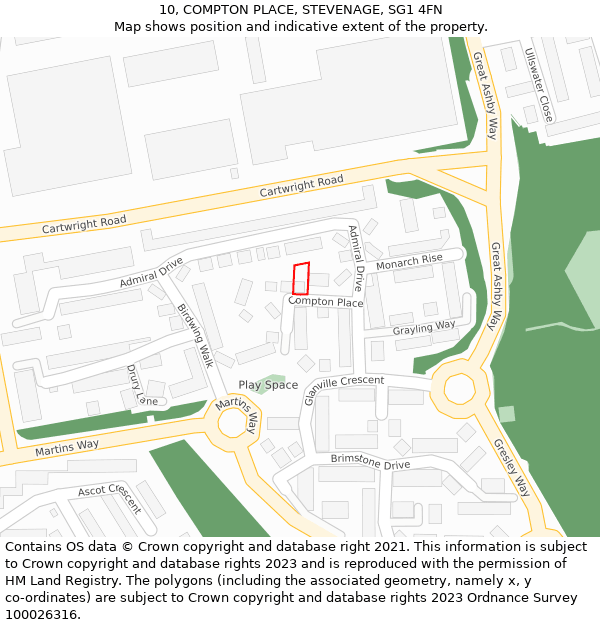 10, COMPTON PLACE, STEVENAGE, SG1 4FN: Location map and indicative extent of plot