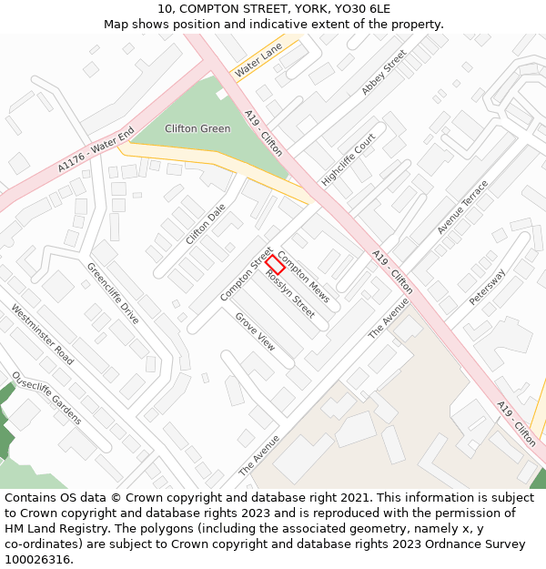10, COMPTON STREET, YORK, YO30 6LE: Location map and indicative extent of plot