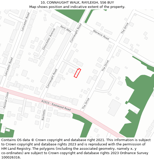 10, CONNAUGHT WALK, RAYLEIGH, SS6 8UY: Location map and indicative extent of plot