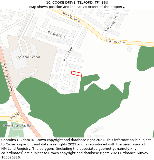 10, COOKE DRIVE, TELFORD, TF4 3SU: Location map and indicative extent of plot