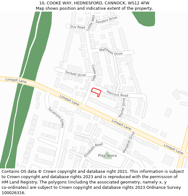 10, COOKE WAY, HEDNESFORD, CANNOCK, WS12 4FW: Location map and indicative extent of plot