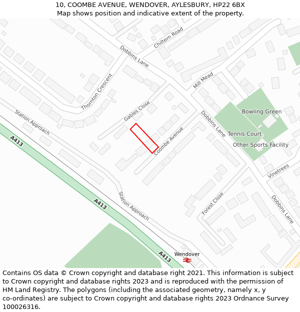 10, COOMBE AVENUE, WENDOVER, AYLESBURY, HP22 6BX: Location map and indicative extent of plot