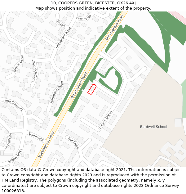 10, COOPERS GREEN, BICESTER, OX26 4XJ: Location map and indicative extent of plot