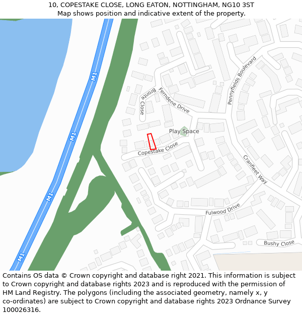 10, COPESTAKE CLOSE, LONG EATON, NOTTINGHAM, NG10 3ST: Location map and indicative extent of plot