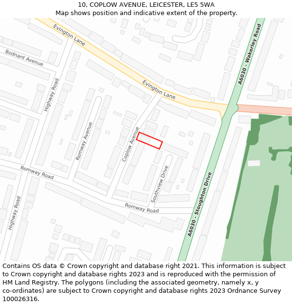 10, COPLOW AVENUE, LEICESTER, LE5 5WA: Location map and indicative extent of plot