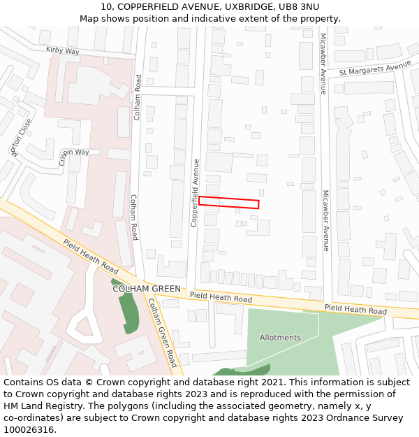10, COPPERFIELD AVENUE, UXBRIDGE, UB8 3NU: Location map and indicative extent of plot