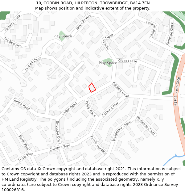 10, CORBIN ROAD, HILPERTON, TROWBRIDGE, BA14 7EN: Location map and indicative extent of plot