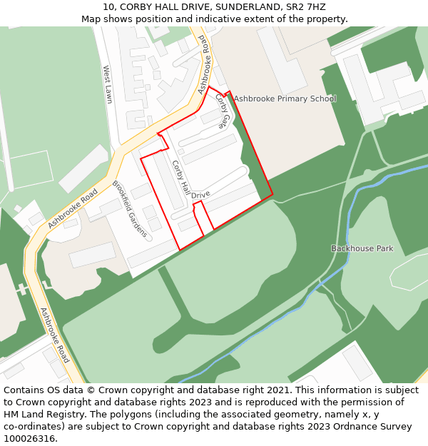 10, CORBY HALL DRIVE, SUNDERLAND, SR2 7HZ: Location map and indicative extent of plot