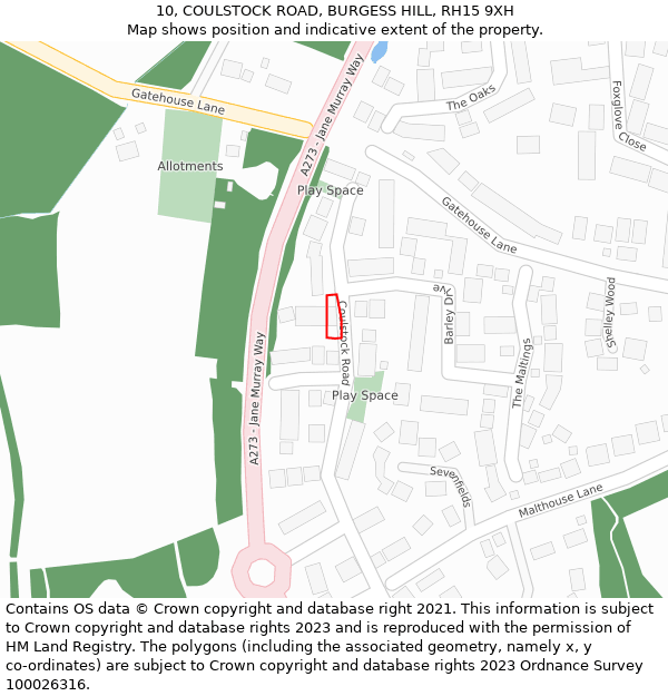 10, COULSTOCK ROAD, BURGESS HILL, RH15 9XH: Location map and indicative extent of plot