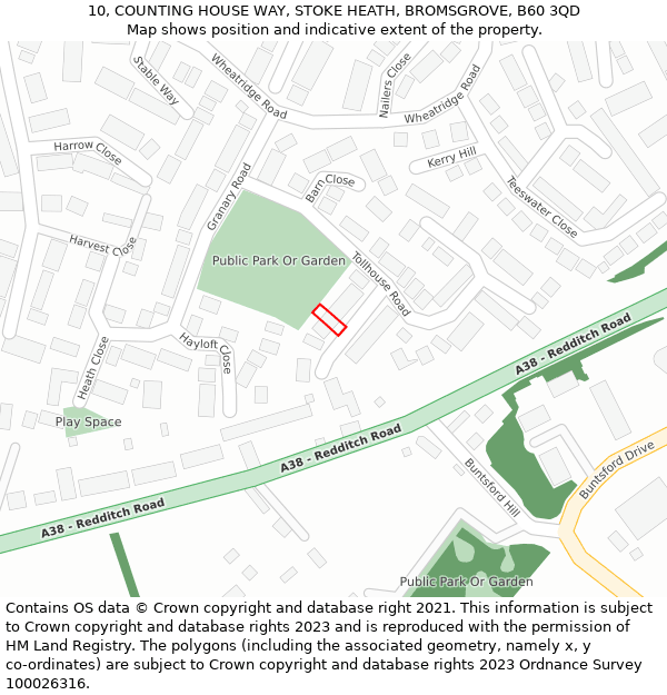 10, COUNTING HOUSE WAY, STOKE HEATH, BROMSGROVE, B60 3QD: Location map and indicative extent of plot