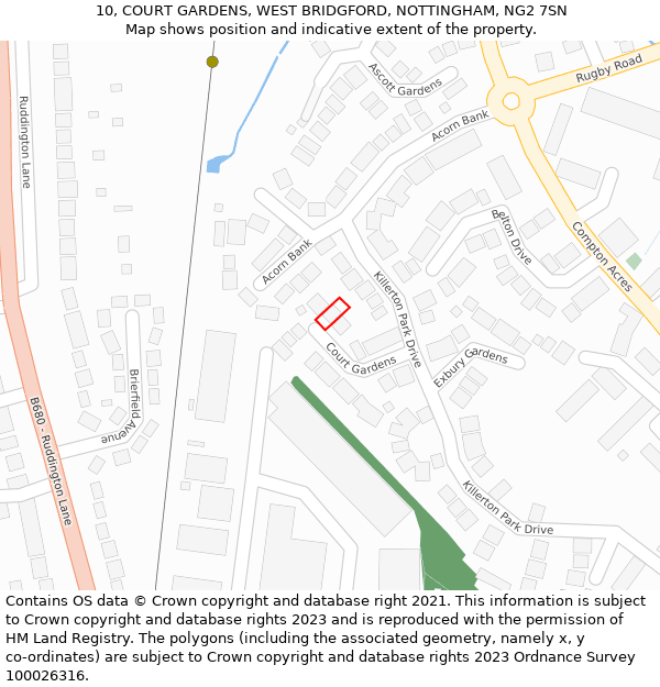 10, COURT GARDENS, WEST BRIDGFORD, NOTTINGHAM, NG2 7SN: Location map and indicative extent of plot