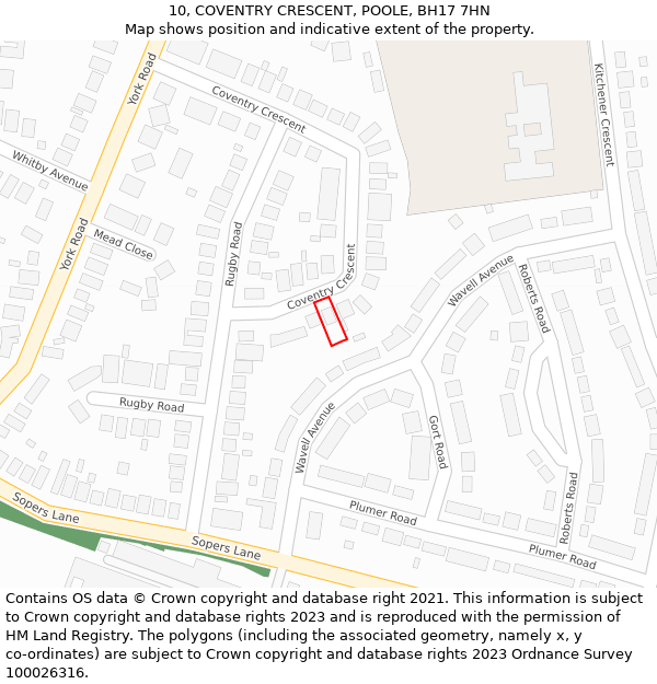 10, COVENTRY CRESCENT, POOLE, BH17 7HN: Location map and indicative extent of plot