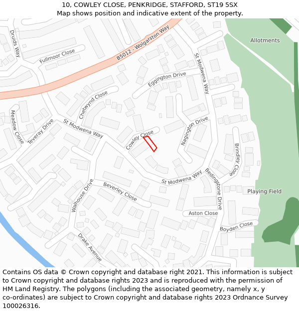 10, COWLEY CLOSE, PENKRIDGE, STAFFORD, ST19 5SX: Location map and indicative extent of plot