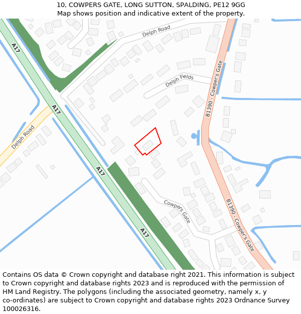 10, COWPERS GATE, LONG SUTTON, SPALDING, PE12 9GG: Location map and indicative extent of plot