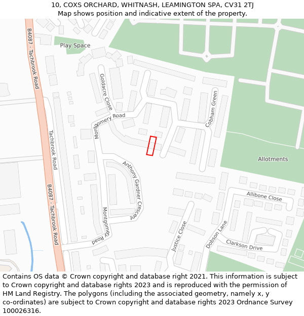 10, COXS ORCHARD, WHITNASH, LEAMINGTON SPA, CV31 2TJ: Location map and indicative extent of plot