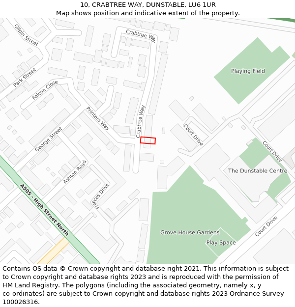 10, CRABTREE WAY, DUNSTABLE, LU6 1UR: Location map and indicative extent of plot