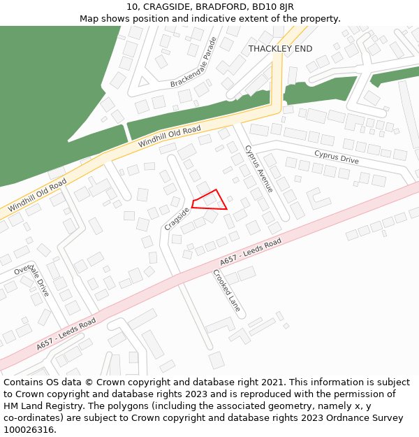 10, CRAGSIDE, BRADFORD, BD10 8JR: Location map and indicative extent of plot