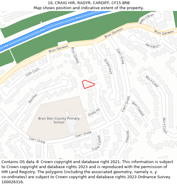 10, CRAIG HIR, RADYR, CARDIFF, CF15 8RB: Location map and indicative extent of plot
