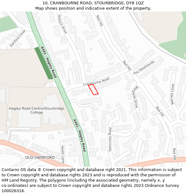 10, CRANBOURNE ROAD, STOURBRIDGE, DY8 1QZ: Location map and indicative extent of plot