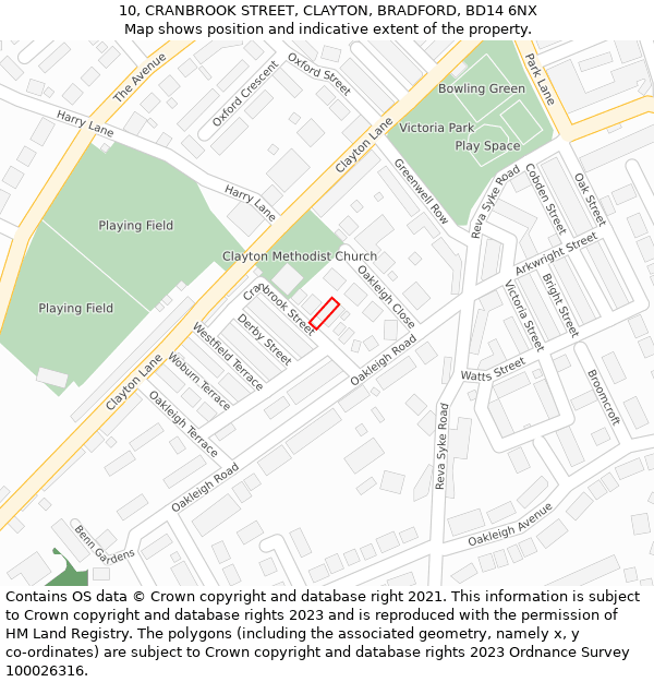 10, CRANBROOK STREET, CLAYTON, BRADFORD, BD14 6NX: Location map and indicative extent of plot