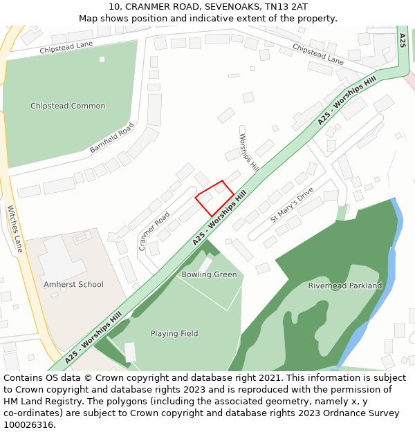 10, CRANMER ROAD, SEVENOAKS, TN13 2AT: Location map and indicative extent of plot