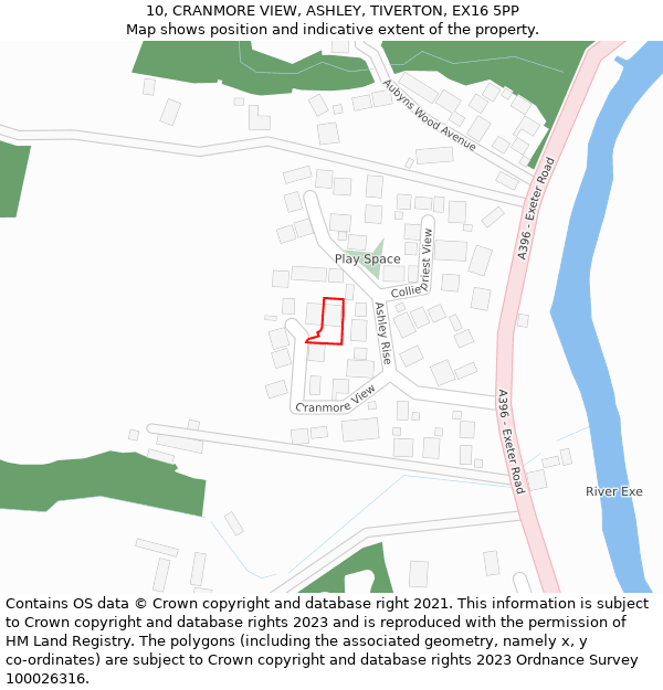 10, CRANMORE VIEW, ASHLEY, TIVERTON, EX16 5PP: Location map and indicative extent of plot