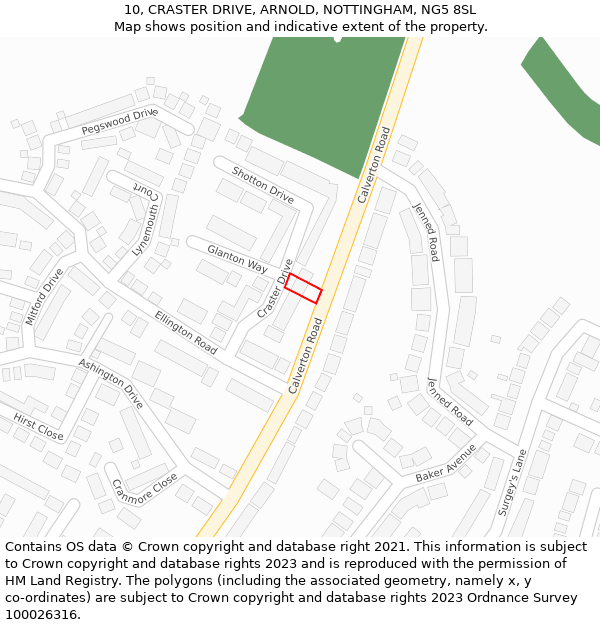 10, CRASTER DRIVE, ARNOLD, NOTTINGHAM, NG5 8SL: Location map and indicative extent of plot