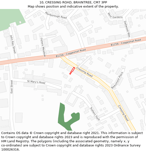 10, CRESSING ROAD, BRAINTREE, CM7 3PP: Location map and indicative extent of plot
