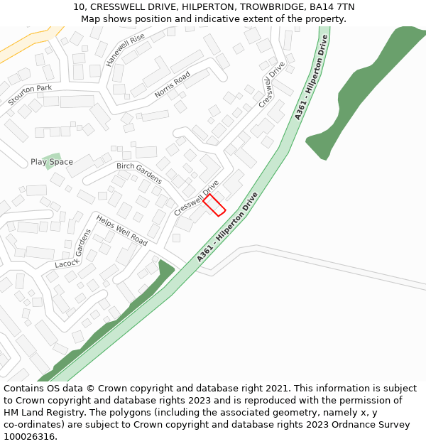 10, CRESSWELL DRIVE, HILPERTON, TROWBRIDGE, BA14 7TN: Location map and indicative extent of plot