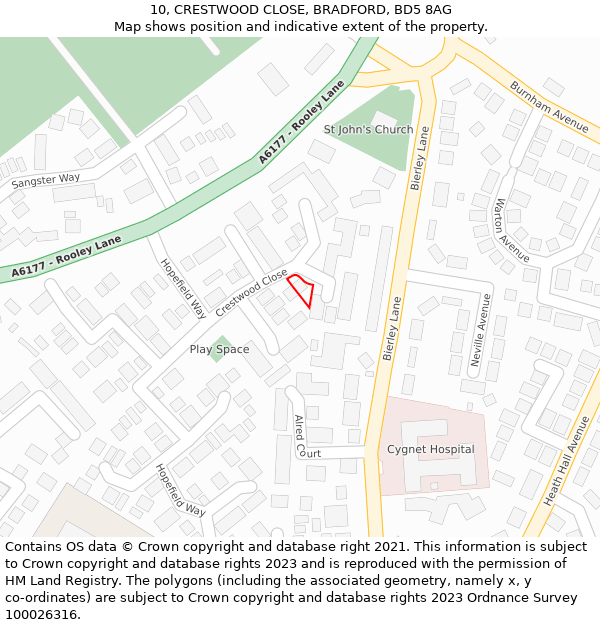 10, CRESTWOOD CLOSE, BRADFORD, BD5 8AG: Location map and indicative extent of plot