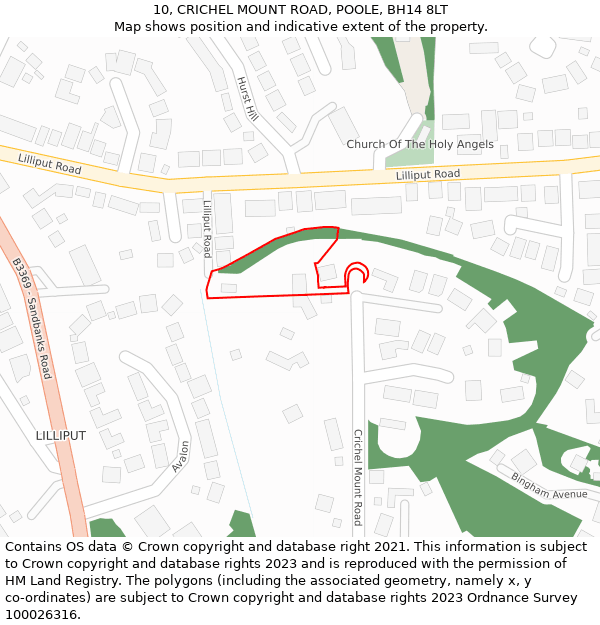 10, CRICHEL MOUNT ROAD, POOLE, BH14 8LT: Location map and indicative extent of plot