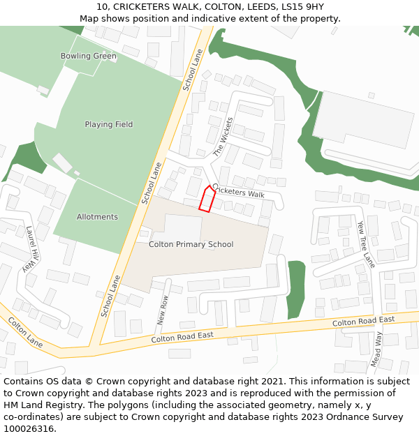 10, CRICKETERS WALK, COLTON, LEEDS, LS15 9HY: Location map and indicative extent of plot