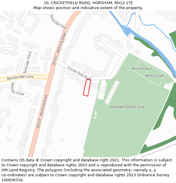 10, CRICKETFIELD ROAD, HORSHAM, RH12 1TE: Location map and indicative extent of plot