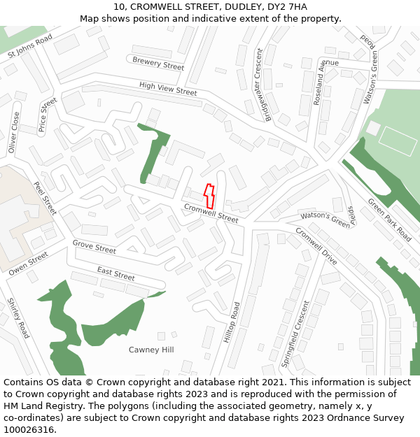10, CROMWELL STREET, DUDLEY, DY2 7HA: Location map and indicative extent of plot