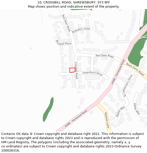 10, CROSSBILL ROAD, SHREWSBURY, SY3 9FF: Location map and indicative extent of plot
