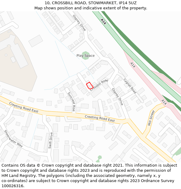 10, CROSSBILL ROAD, STOWMARKET, IP14 5UZ: Location map and indicative extent of plot