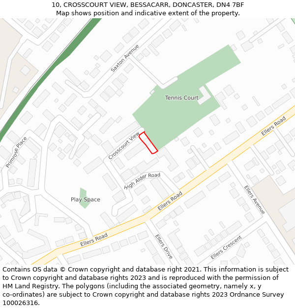 10, CROSSCOURT VIEW, BESSACARR, DONCASTER, DN4 7BF: Location map and indicative extent of plot