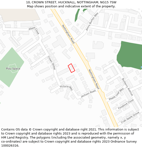 10, CROWN STREET, HUCKNALL, NOTTINGHAM, NG15 7SW: Location map and indicative extent of plot