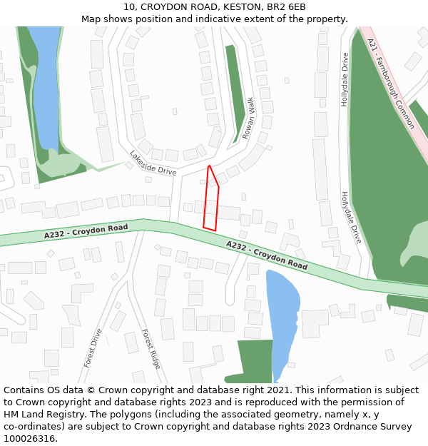 10, CROYDON ROAD, KESTON, BR2 6EB: Location map and indicative extent of plot