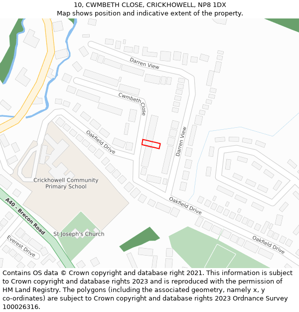 10, CWMBETH CLOSE, CRICKHOWELL, NP8 1DX: Location map and indicative extent of plot