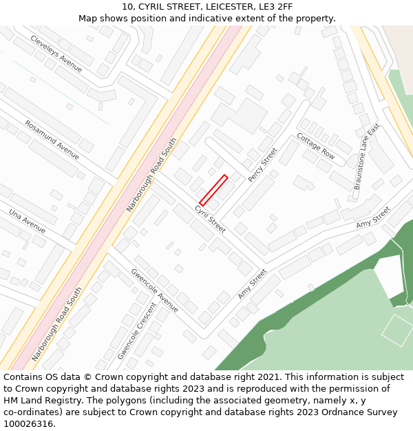 10, CYRIL STREET, LEICESTER, LE3 2FF: Location map and indicative extent of plot