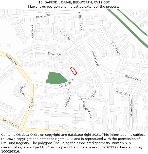 10, DAFFODIL DRIVE, BEDWORTH, CV12 0GT: Location map and indicative extent of plot