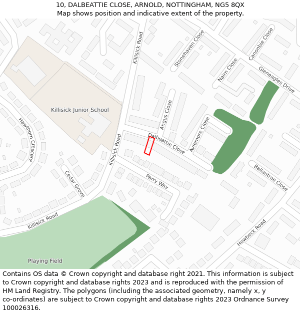 10, DALBEATTIE CLOSE, ARNOLD, NOTTINGHAM, NG5 8QX: Location map and indicative extent of plot