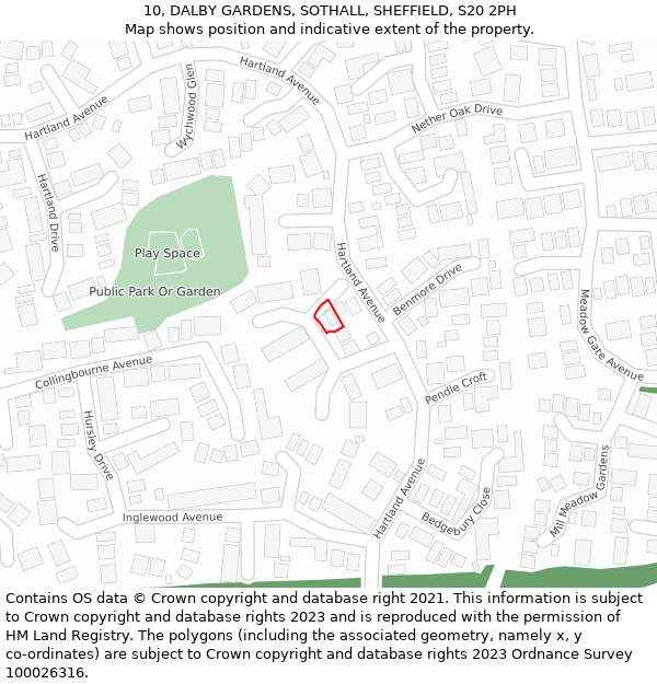 10, DALBY GARDENS, SOTHALL, SHEFFIELD, S20 2PH: Location map and indicative extent of plot