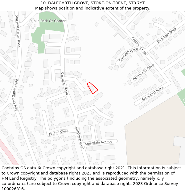 10, DALEGARTH GROVE, STOKE-ON-TRENT, ST3 7YT: Location map and indicative extent of plot