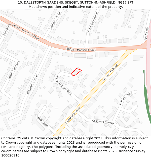 10, DALESTORTH GARDENS, SKEGBY, SUTTON-IN-ASHFIELD, NG17 3FT: Location map and indicative extent of plot