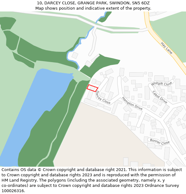 10, DARCEY CLOSE, GRANGE PARK, SWINDON, SN5 6DZ: Location map and indicative extent of plot
