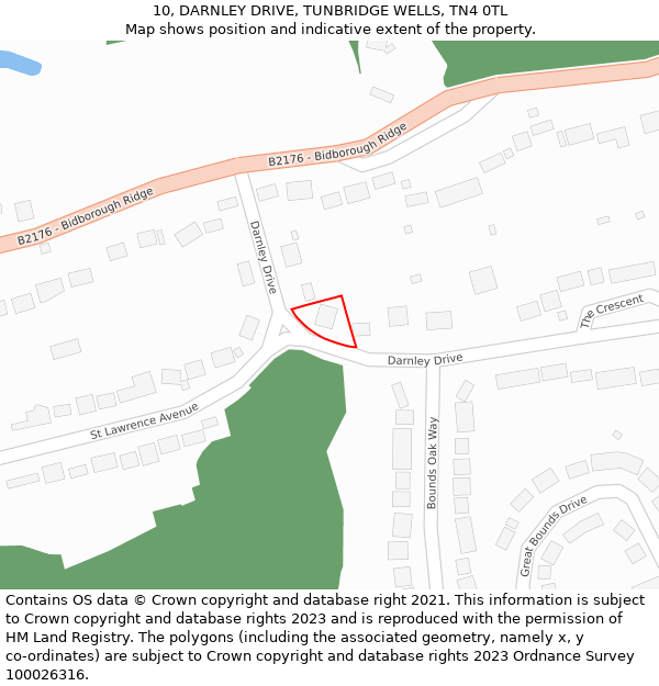 10, DARNLEY DRIVE, TUNBRIDGE WELLS, TN4 0TL: Location map and indicative extent of plot