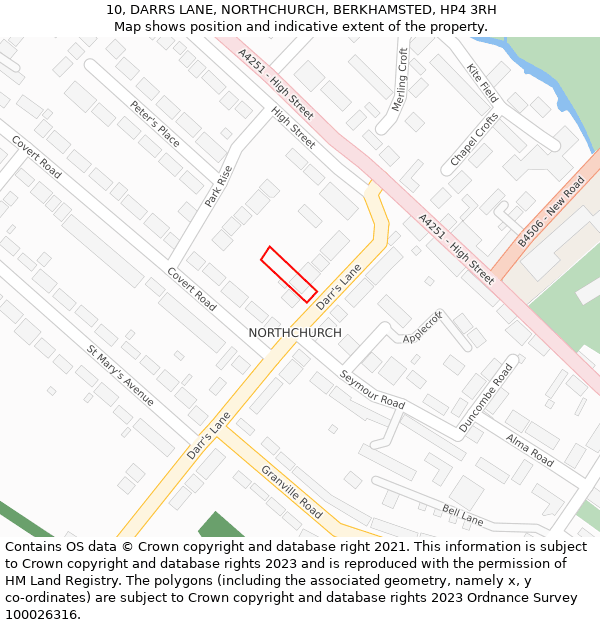 10, DARRS LANE, NORTHCHURCH, BERKHAMSTED, HP4 3RH: Location map and indicative extent of plot